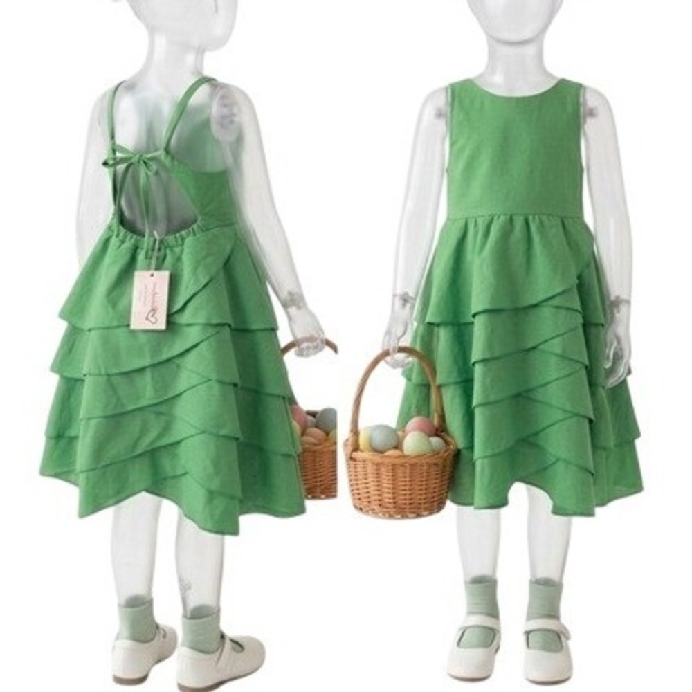 Mia‎ Belle Girls Green Tiered Ruffle Dress SKUK099